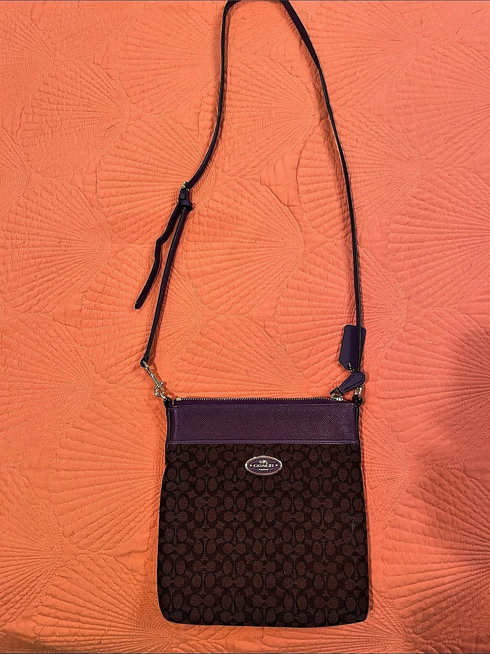 Coach Signature Swingpack Crossbody Bag Brown & Purple